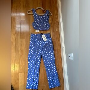 Zara matching blue flower pants and blouse set